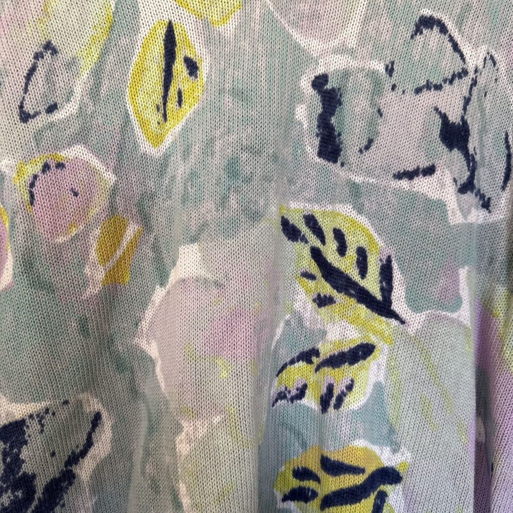 NIC+ZOE Pastel Floral V-Neck Sweater in Aqua, Yellow, Navy - Picture 2 of 5